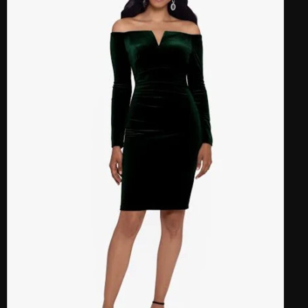 Xscape Velvet Off The Shoulders Midi Dress | Size 10